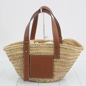 Loewe Small Basket bag in palm leaf and calfskin